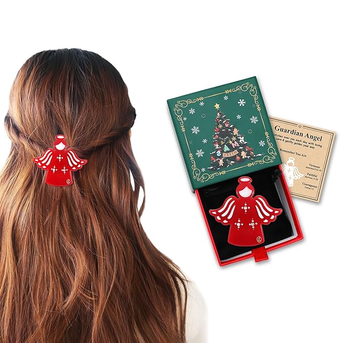"Worry Angle" Anxiety Relief Gifts for Women Girls, Premium Acetate French Hair Barrette Clip, Cute Unique Birthday Inspirational Gifts, Selfcare Christmas Wishing Well Gifts With Gift Box