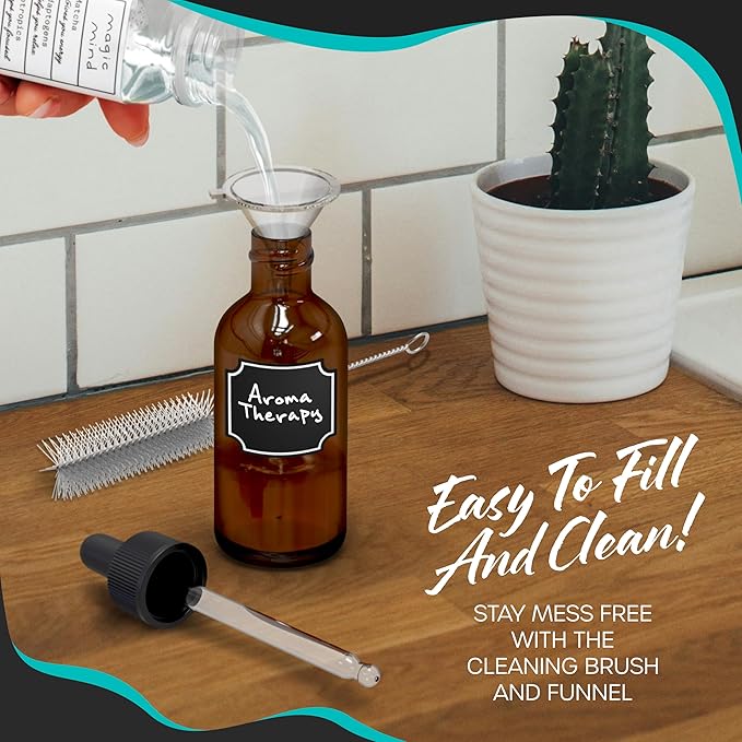 Nevlers 4 oz Amber Glass Dropper Bottle 24 Pack | Glass Tincture Bottles with Dropper for Oils, Medicine & Serums | Leakproof Amber Bottles Set w/Label Stickers, Marker, Funnel, Brush & Shrink Wrap