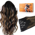DOORES Clip in Hair Extensions Human Hair Extensions, Balayage Natural Black to Chestnut Brown 16 Inch 7pcs 120g Real Hair Extensions Straight Thick Natural Human Hair Extensions