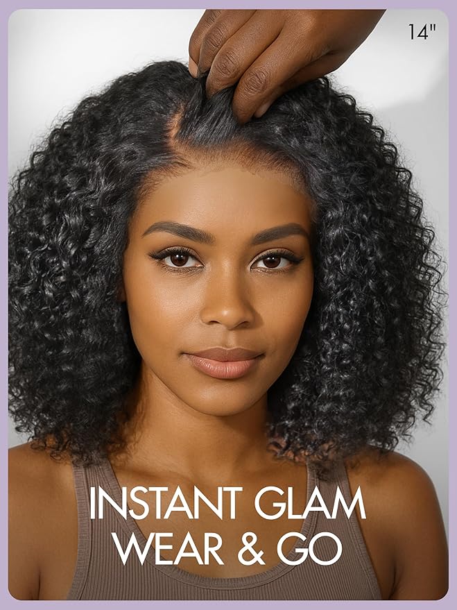 LUVME HAIR Wet and Wavy 5x5 Closure Water Wave Short Curly Bob Glueless Wigs Human Hair Pre Plucked Pre Cut Lace Side Part 100% Human Hair Wig 16 Inches