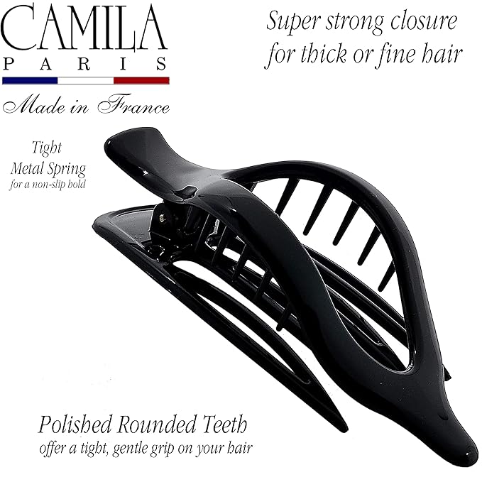 Camila Paris CP2388 French Hair Clips, Large Side Slide Hair Clips for Long Curly Wavy Hair, Strong Hold No Slip Grip, Girls Hair Claw Clips for Women, Styling Girls Hair Accessories, Made In France