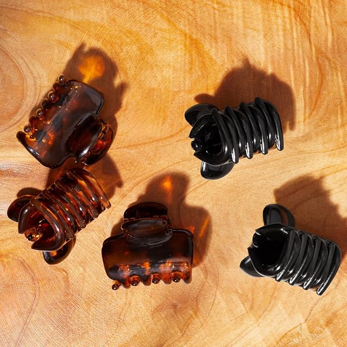 Kitsch Small Hair Clips for Women - Stays In Place Without Pulling or Snagging | Durable Plastic, Sturdy Small Claw Clips | Ideal Gifts for Women - Black & Tortoise, 6 Pcs