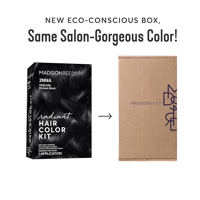 Madison Reed Radiant Hair Color Kit - 2NNA Darkest Cool Black with Ash Undertones (Pescara Black), Dimensional Gray Hair Blending Permanent Hair Dye, PPD-Free & Ammonia-Free, 2 Pack