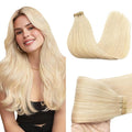 GOO GOO Tape in Hair Extensions Human Hair, 613R Bleach Blonde, 24inch 50g 20pcs, Skin Weft Seamless Invisible, Silky Straight with Thick Ends, Remy Human Hair
