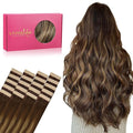 WENNALIFE Tape in Hair Extensions Human Hair, 20pcs 30g 10 inch Balayage Chocolate Brown to Caramel Blonde Remy Hair Extensions Straight Human Hair Tape in Extensions Skin Weft Tape Extensions