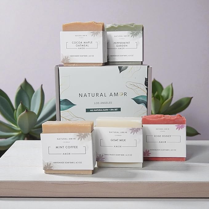 Natural Amor All Natural Bar Soap Set (5 Pack), Shea Butter Enriched, Gentle Bar for All Skin Type, Essential Oils Scented, Handmade Soap Gift Set For Women & Men