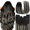YoungSee Clip in Human Hair Extensions Black Silver Human Hair Clip in Extensions Natural Black Roots to Silver Hair Extensions Clip ins for Short Hair 12Inch 85G 7Pcs