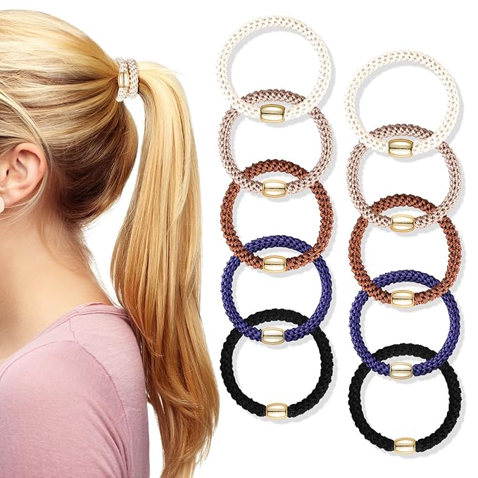 Hair Ties No Damage - 10PCS Ponytail Holders - Elastic Hair Ties for Thick Hair - Braided Hair Bands for Women Girls's Hair - Classic Dinner