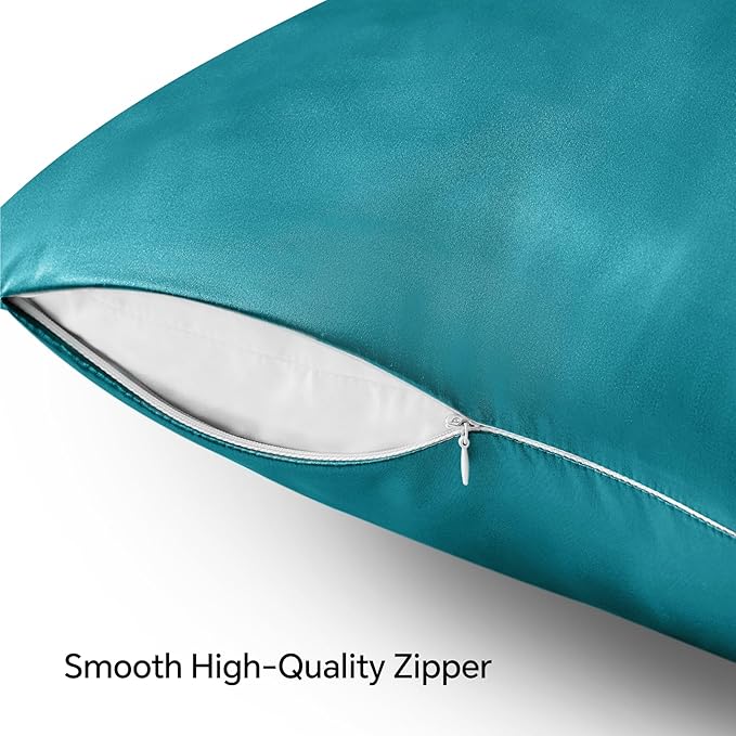 BEDELITE Satin Pillowcase with Zipper, Teal Pillow Cases Queen Size Set of 2, Super Soft and Cooling Similar to Silk Pillow Cases, Gift for Women Men(20x30 Inches)