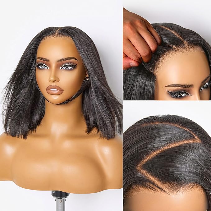 LUVME HAIR 7x6 HD Lace All-Day Comfort Wig PartingMax Lace Bob Wigs Lace Front Wigs Human Hair Pre Cut Plucked Lace Frontal Glueless 12 Inches Natural Black Color