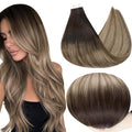 Full Shine Balayage Tape in Hair Extensions Human Hair 12Inch Darkest Brown 2 Ombre 6 Light Brown Highlight 18 Ash Blonde Hair Extensions Tape in 20Pcs 30G Seamless Skin Weft