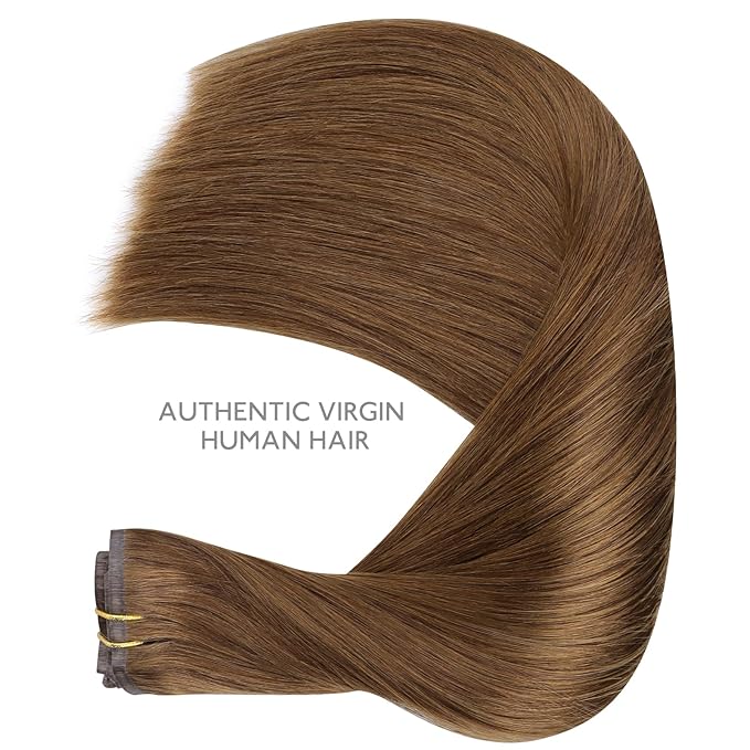 WENNALIFE Seamless Clip In Hair Extensions Human Hair, 14 Inch 130g 7pcs Light Auburn Brown Real Hair Extensions Clip in Human Hair Invisible PU Skin Weft Natural Remy Human Hair Extensions