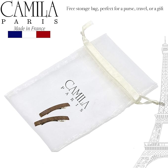 Camila Paris CP3075 French Hair Barrette Clip for Girls, Set of 2 Brown Rubberized Metal Clasp Strong Hold Grip Hair Clips for Women, No Slip Durable Styling Girls Hair Accessories, Made in France