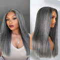 LUVME HAIR 14 Inch Grey Salt & Pepper Silky Straight Wig Human Hair Glueless HD Lace Bob Wig with Mix Grey Color, pre plucked pre cut Lace Ready to Go Wigs For Women