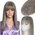 Rich Choices Human Hair Toppers for Women-100% Real Remy Hair Topper with 3D 360°Bang-Upgraded 150% Density 9 * 12CM Lace Base-Clip in Hairs topper for Thinning Hairs-10Inch #G2 Grey