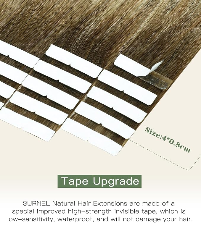 SURNEL Injected Tape in Hair Extensions Human Hair 20 Inch Walnut Brown to Ash Brown and Golden Blonde Invisible Tape in Extensions 20 Pcs 45g(#3822,20)