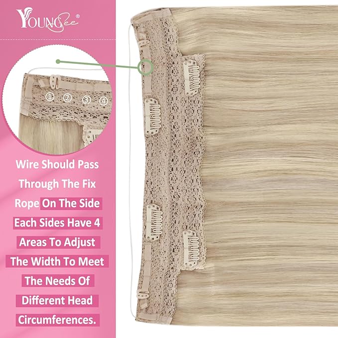 YoungSee Invisible Wire Hair Extensions Blonde Wire Human Hair Extensions Ash Blonde Highlights Bleach Blond Human Hair Fish Line Extensions Short Straight Hair 12inch 70G