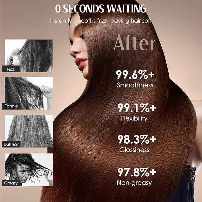 Hair Serum for Frizzy Hair with Hair Scalp Massager Shampoo Brush - Anti Frizz Serum Shine and Gloss Treatment with Marula Oil, Squalane, Vitamin E, Olive, For All Hair Types