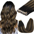 GOO GOO Tape in Hair Extensions Human Hair, 1B/6/1B Balayage Natural Black to Chestnut Brown, 24inch 100g 40pcs, Skin Weft Seamless Invisible, Silky Straight with Thick Ends, Remy Human Hair