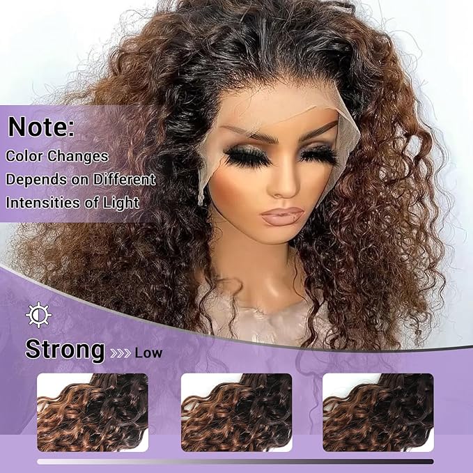 T1B/2/30 Ombre 13x6 Water Wave Lace Frontal 100% Real Human Hair 16 Inch Chestnut Brown Ombre Water Wave Transparent Lace Frontal