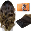 DOORES Hair Extensions Real Human Hair, Chocolate Dip Color Melt 110g 7pcs 22 Inch, Human Hair Extensions Seamless Clip in Thin Weft Remy Straight Hair Invisi Edge Hair Extensions