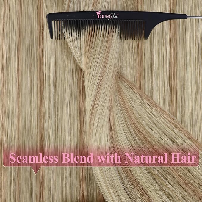 YoungSee Human Hair Tape in Extensions for Women Tape in Blonde Hair Extensions 20In 20pcs 50g Tapes Hair Extensions Real Human Hair Highlight Blonde Natural Looking
