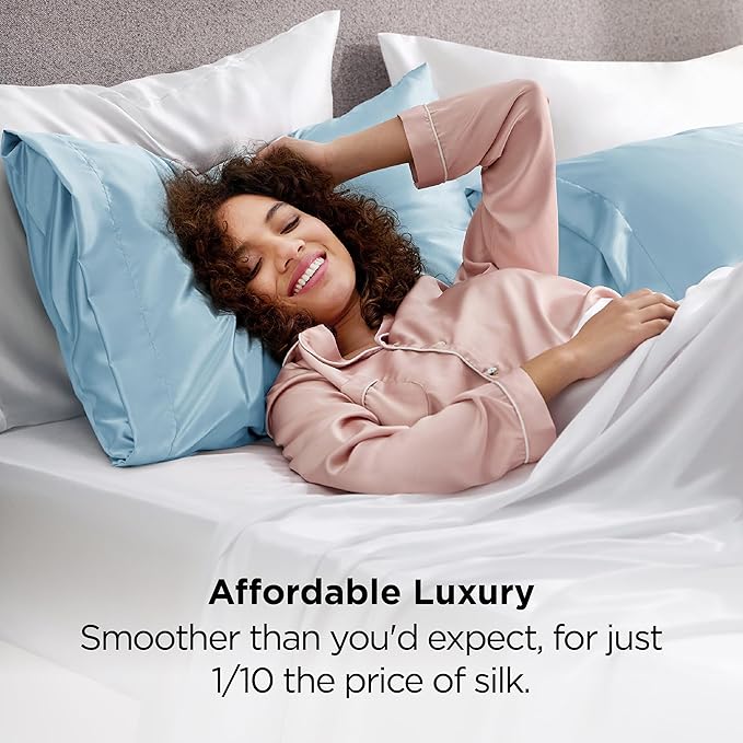 Bedsure Satin Pillowcase 2 Pack Similar to Silk Pillow Cases Standard Size, Pillow Case for Sleeping Women with Envelope Closure, Gifts for Women Men, Aqua, 20x26 Inches, 2pcs