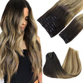 GOO GOO Clip in Hair Extensions Real Human Hair, Remy Human Hair Extensions Clip ins for Women, Natural Human Hair, 16inch 150g 9Pcs, 2/6/18 Balayage Brown to Dirty Blonde