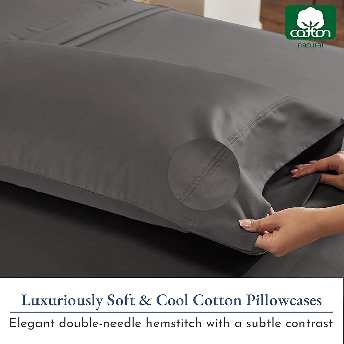 California Design Den Heirloom Soft, Smooth & Thick Certified 800 Thread Count 100% Cotton Sateen, 2 Pillow Cases Standard Size Fits Standard & Queen Size Pillows (Grey)