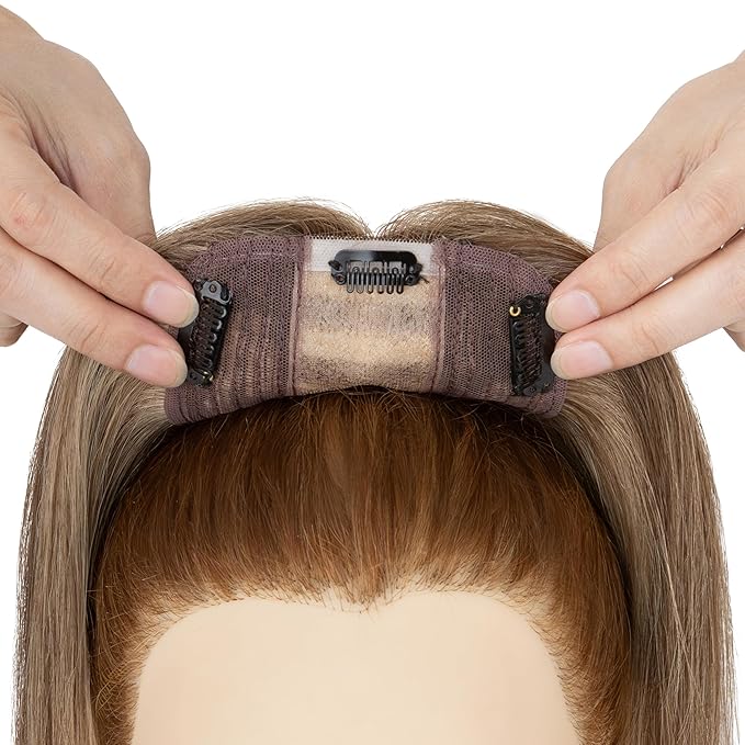 Rich Choices Hair Toppers for Women Real Human Hair 100% Human Remy Toppers NO Bangs with Thinning on Top Clip in Hairpiece 4"x4.7"Lace Base 12 Inch #4P27 Medium Brown Highlights Dark Blonde