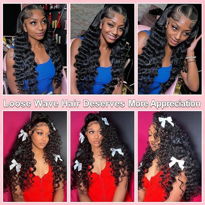 13x6 Loose Wave HD Lace Front Wigs Human Hair 200 Density 100% Real Human Hair 15A Loose Deep Wave Frontal Wig Human Hair Pre Plucked, No Synthetic Blend No Tangle No Shedding Triple Lifespan 3X