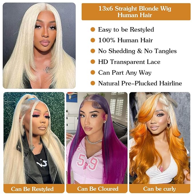 613 Lace Front Wig Human Hair 200 Density Straight,13x6 Blonde Lace Front Wigs Human Hair 20 Inch Full & Thick 613 HD Lace Frontal Wig Human Hair Pre Plucked with Baby Hair for Women