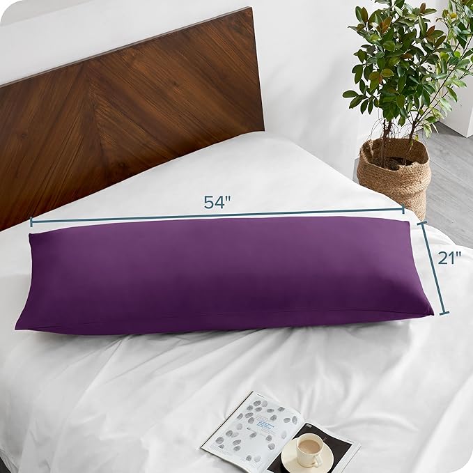 Bare Home Microfiber Body Pillow Cover - Ultra Soft - Cooling Pillowcase - Double Brushed - Pillowcase with Zipper Closure - Easy Care (20''x54'' Body Pillow Cover, Plum)