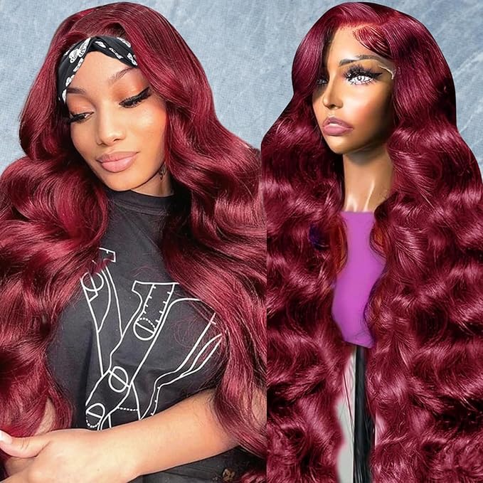 26 Inch 99j Burgundy Lace Front Wigs Human Hair 13x6 HD Transparent Burgundy Wig Human Hair 200 Density Pre Plucked Glueless Frontal Wigs Human Hair for Black Women