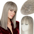 Rich Choices Human Hair Toppers for Women-100% Real Remy Hair Topper with 3D 360°Bang-Upgraded 150% Density 9 * 12CM Lace Base-Clip in Hairs topper for Thinning Hairs-14Inch #G3 Salt and Pepper Grey