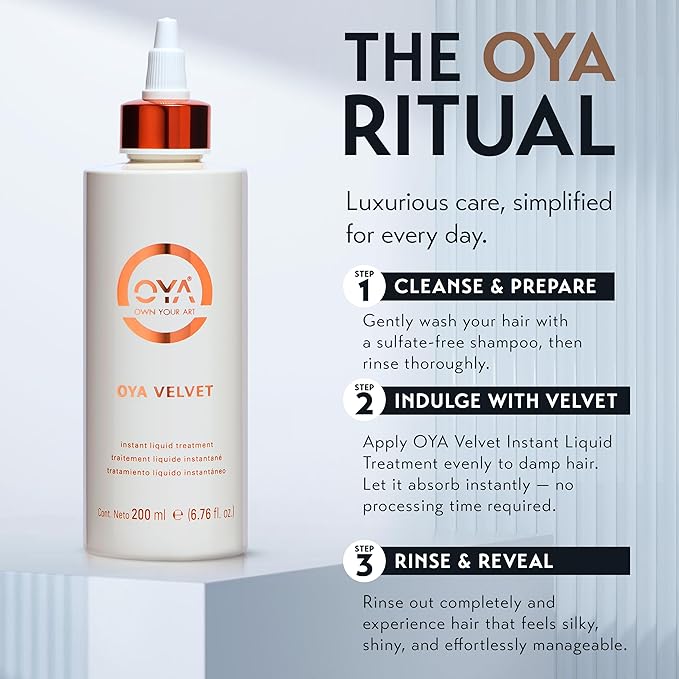OYA - Velvet Instant Hair Conditioner for Women - Deep Hydrating Treatment for Dry, Damaged, Curly, Color Treated Hair - Moisturizing Keratin Repair for Healthy, Soft, Smooth Hair - 200ml/6.76oz