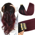 GOO GOO Tape in Hair Extensions Human Hair, 1/99 Balayage Jet Black to Red, 26inch 60g 20pcs, Skin Weft Seamless Invisible, Silky Straight with Thick Ends, Remy Human Hair