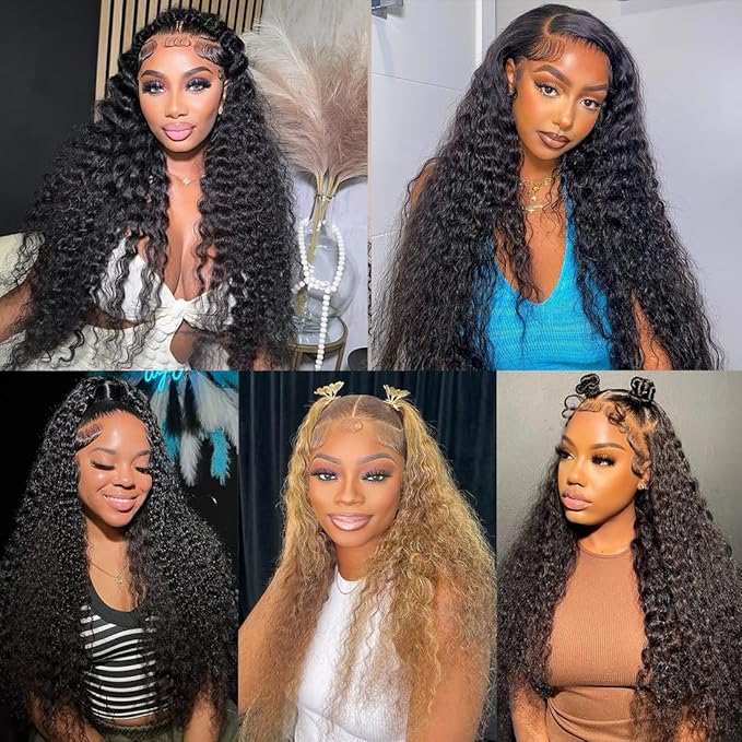 BVLBVL 38 Inch 13x6 Deep Wave Lace Front Wigs Human Hair 180 Density HD Lace Frontal Wig Pre Plucked Wet and Wavy, Real Human Hair No Synthetic Blend No Tangle No Shedding Triple Lifespan 3X