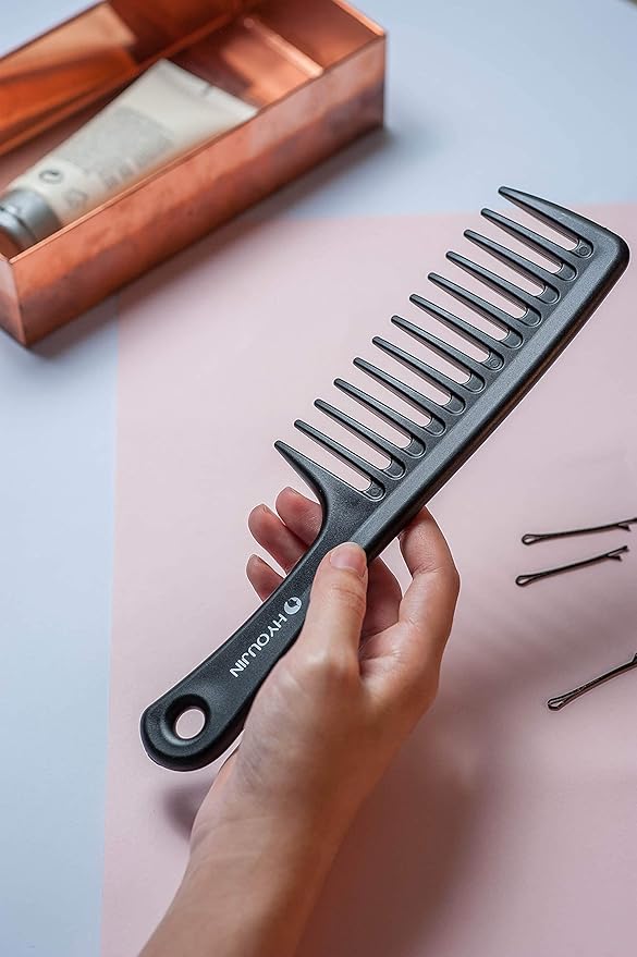 HYOUJIN Black Large Wide Tooth Detangler Paddle Brush - Best Styling Comb for Curly, Wet, Long Hair