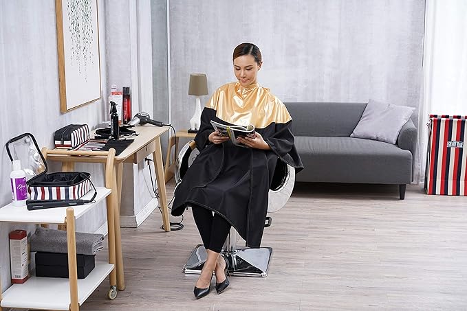 Professional Salon Cape Polyester Haircut Apron Shampoo & Chemical Resistant Haircut Cape,54”x62”,Gold & Black,C007013C-G