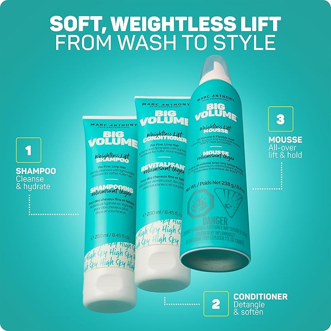 Marc Anthony Big Volume Hair Mousse for Fine, Thin Hair - Lightweight Volumizing Hair Styler with Flexible Hold for Full Body & Bounce - Frizz-Free & Sulfate-Free Hair Care Product