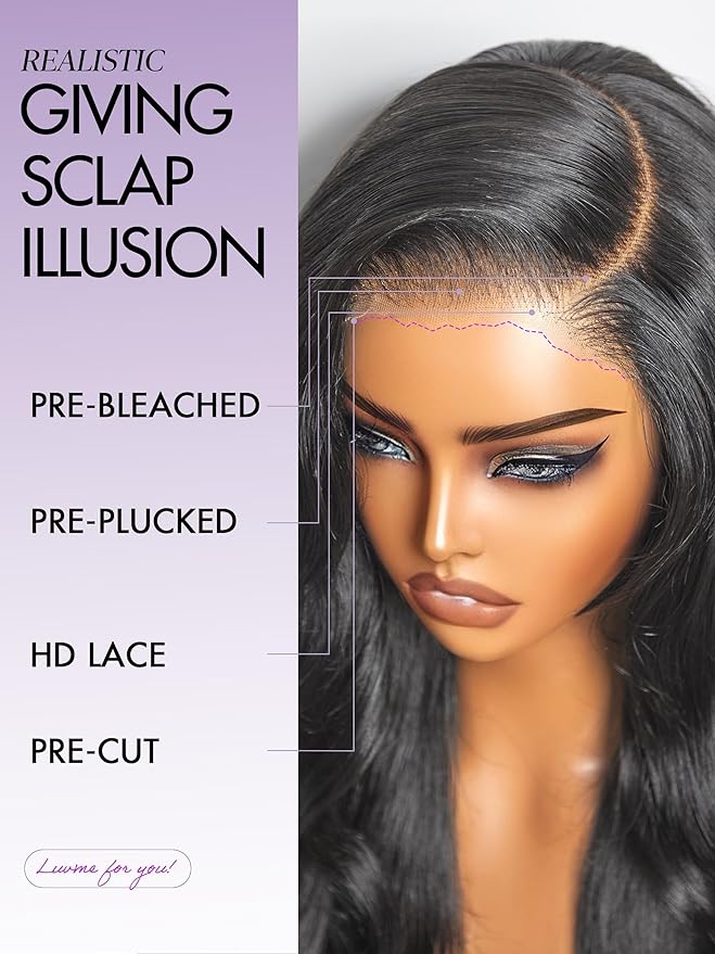 LUVME HAIR All-Day Comfort Real Glueless 7x6 HD Lace Wig 200% Density Hair PartingMax Lace Wigs Loose Body Wave Lace Front Wigs Human Hair Pre Cut Plucked Lace Frontal Glueless 24 Inches Natural Black