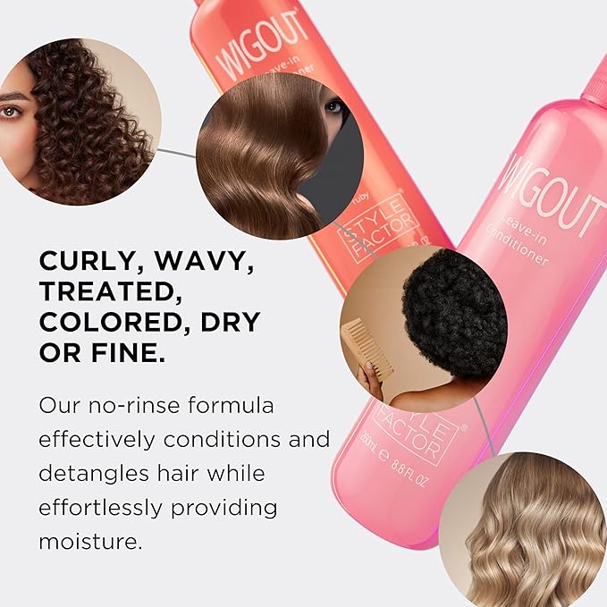 Style Factor WIGOUT Leave-In Conditioner Spray – Lightweight Hydrating & Conditioning Mist Controls Frizz, Adds Shine & Softness For Dry Damaged Hair No-Rinse Formula for All Hair Types - Amber