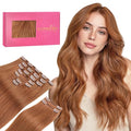 WENNALIFE Clip in Hair Extensions Real Human Hair, 22 Inch 150g 9pcs Human Hair Extensions Clip In Human Hair, Cinnamon Terra Copper Hair Extensions Clip In Real Hair Coloured Remy Human Hair Extensio