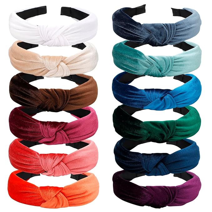 VELSCRUN White Pink Red Brown Headband Knotted Headbands for Women Headband Non Slip Wide Top Knot Head Bands Velvet Hair Bands for Womens Hair Accessories for Women Girls Gifts