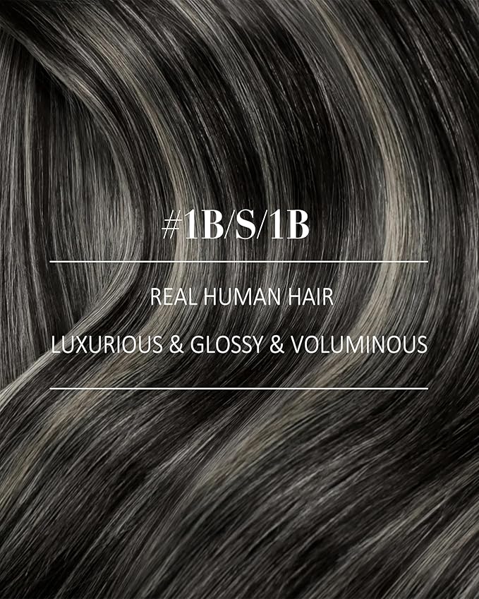 YoungSee 135G Balayage Clip in Hair Extensions Black Ombre Clip in Hair Extensions Human Hair Natural Black and Silver Blonde Balayage Human Hair Clip ins for Natural Look 16In