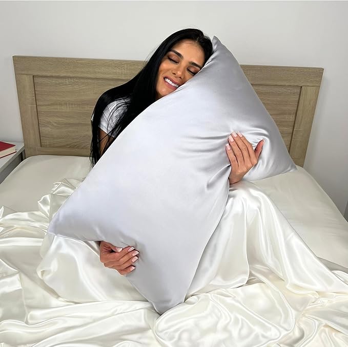Mulberry Park 30 Momme Silk Pillowcase - Pure Silk Pillowcase for Hair and Skin, Grade 6A Charmeuse Weave Mulberry Real Silk Pillowcase for Luxury Night Sleep - 1 Pc Silver (Standard 20'' x 26'')
