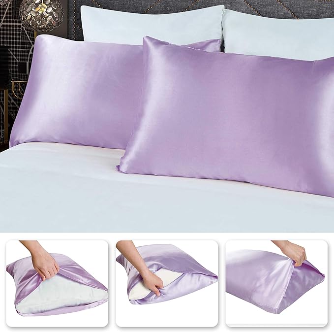 Tyfitb Satin Pillowcase Set for Hair & Skin Care – Cooling, Hypoallergenic, Anti-Frizz, Wrinkle-Free – Soft, Luxurious Pillowcases with Envelope Closure – 2-Pack, Standard Size 20x26, Gift-Ready