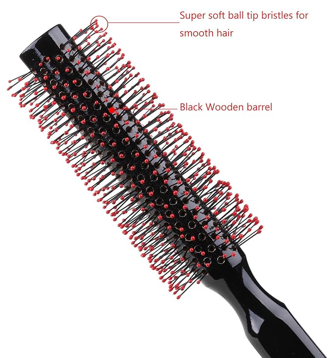 PERFEHAIR Small Round Hair Brush for Blow Drying with Soft Nylon Bristles-Wooden Handle, 1.5 inch