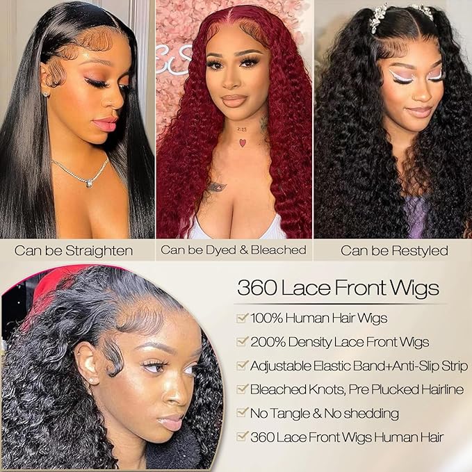 Burmese Curly Human Hair Wig with Spiral End 200% Density 360 Full HD Lace Front Wigs Human Hair Water Wave Wigs for Women 16Inch Pre Plucked with Baby Hair Tiny Knots Natural Black
